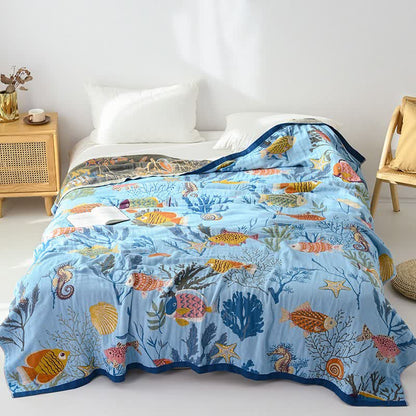 Ownkoti Ocean-Themed Reversible Cotton Gauze Blanket - image 1