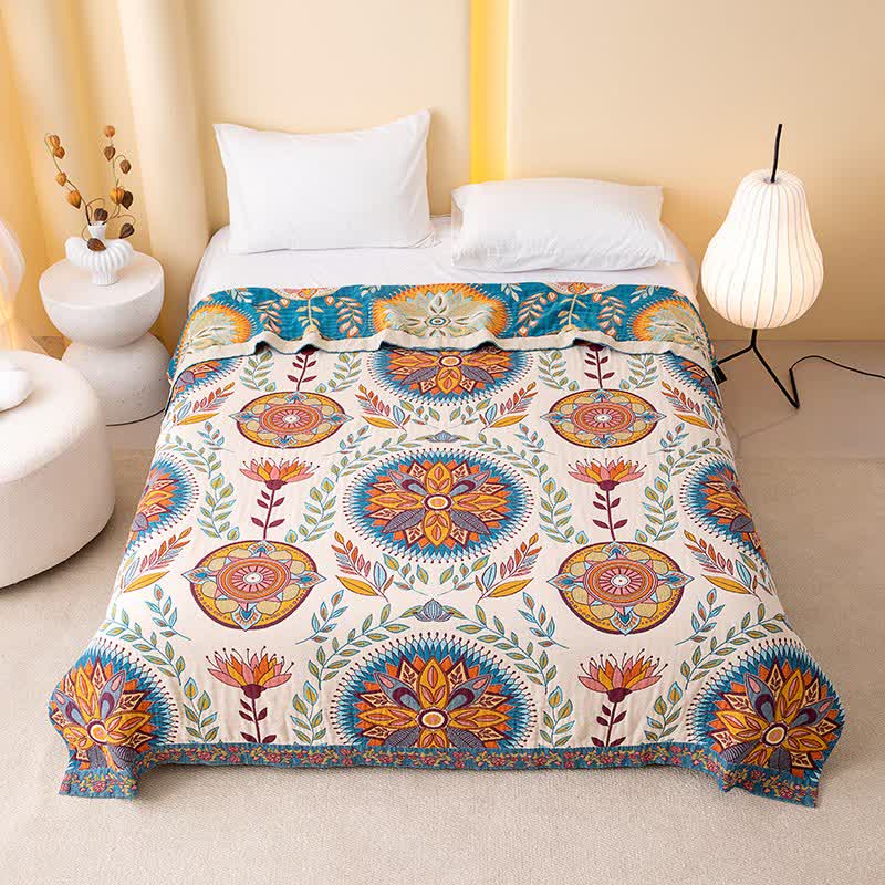 Ownkoti Exotic Pattern Leaf Cotton Gauze Blanket - image 1