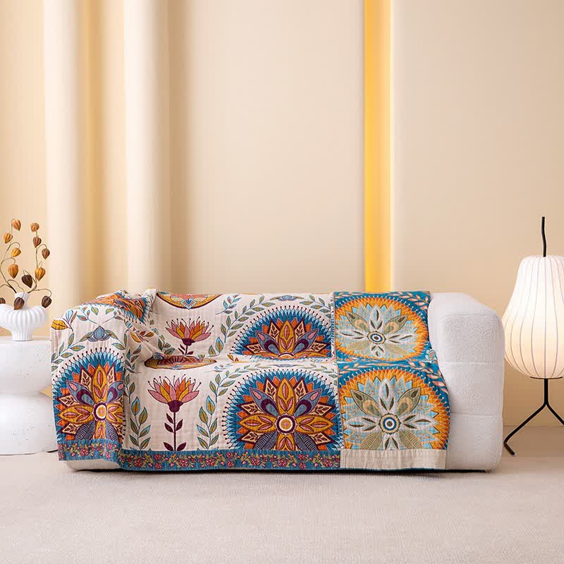 Ownkoti Exotic Pattern Leaf Cotton Gauze Blanket - 90"W x 98"L - image 0