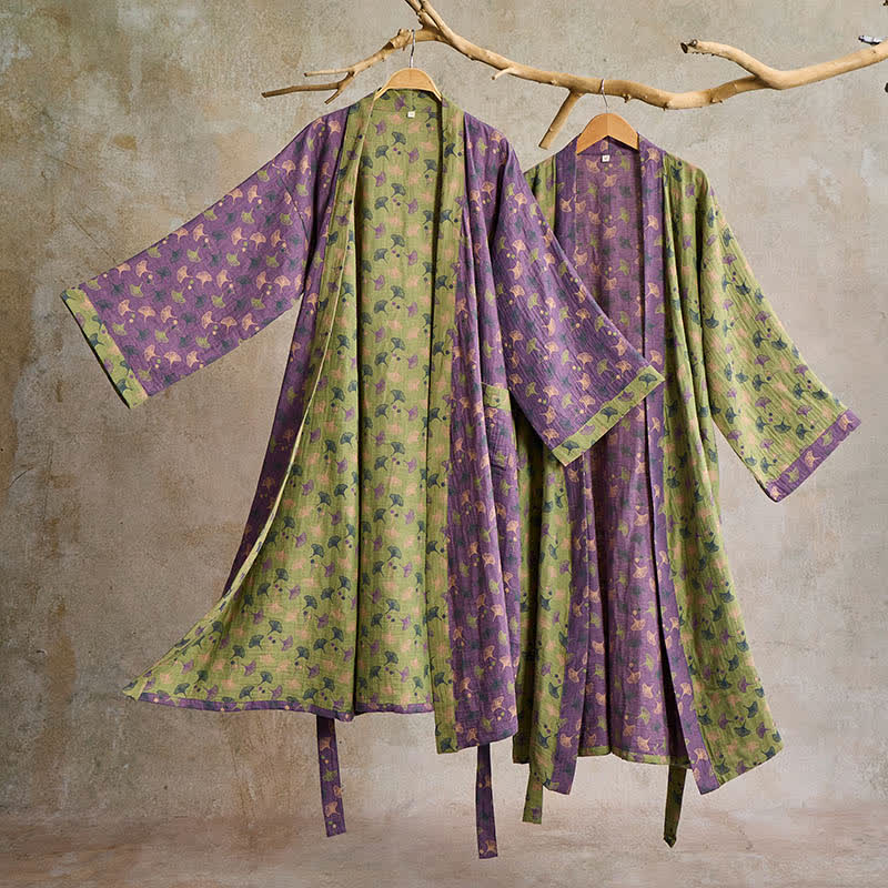 Ownkoti Two-Tone Ginkgo Cotton Gauze Kimono Robe - image 3