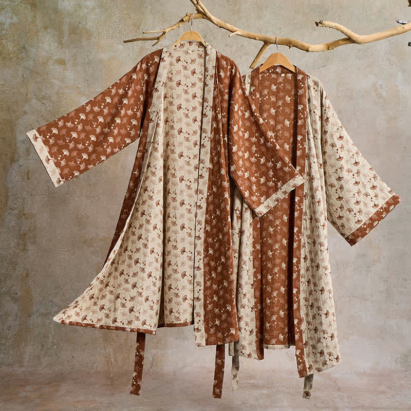 Ownkoti Two-Tone Ginkgo Cotton Gauze Kimono Robe - image 14