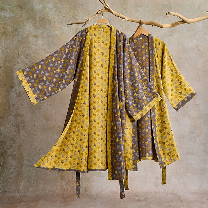 Ownkoti Two-Tone Ginkgo Cotton Kimono Robe - image 1