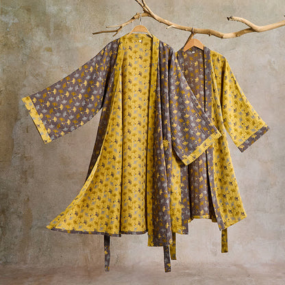 Ownkoti Two-Tone Ginkgo Cotton Kimono Robe - image 1