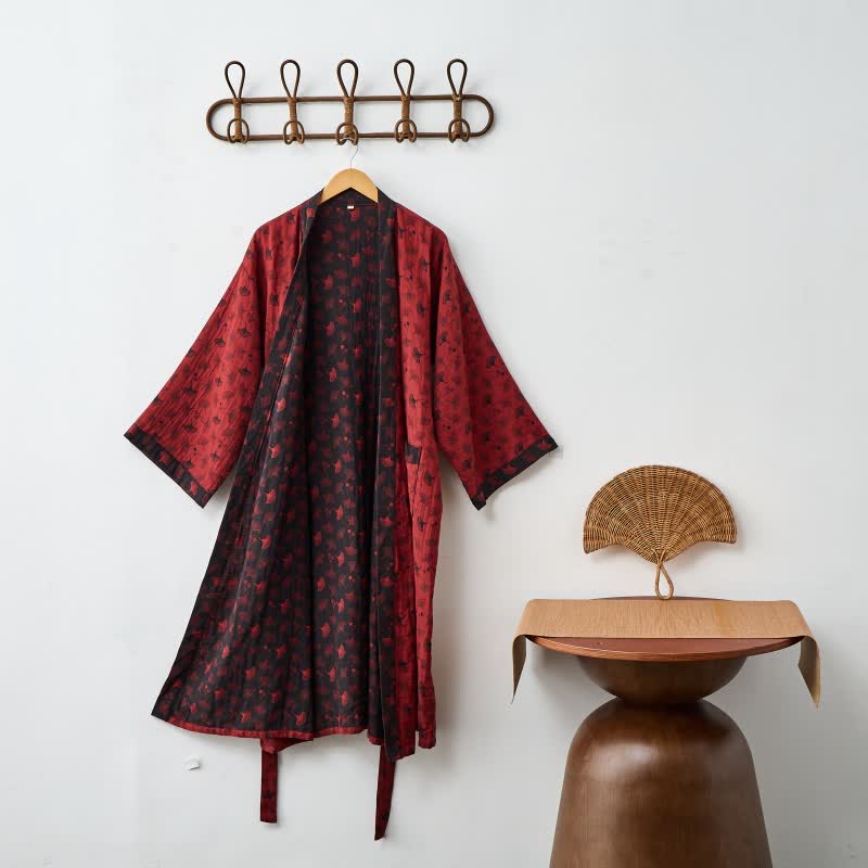 Ownkoti Two-Tone Ginkgo Cotton Gauze Kimono Robe - image 20