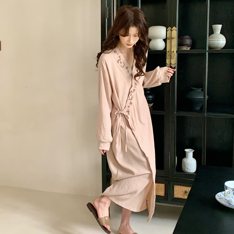 Ownkoti Relaxed Kimono Style Long SLeeve Nightgown - Apricot - L - image 0