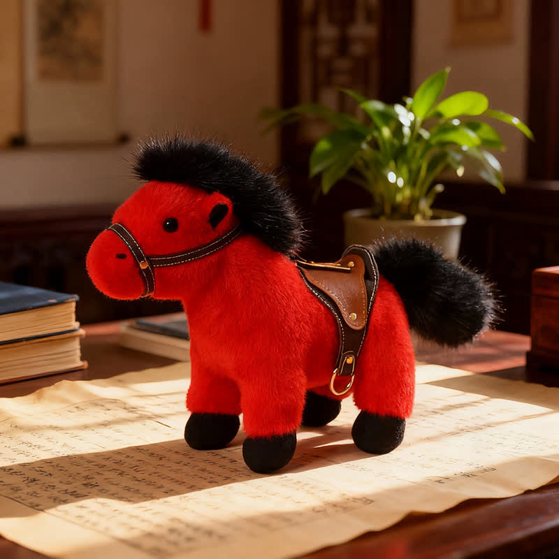 Ownkoti Realistic Stuffed Pony with Faux Leather Saddle - Red - 2PCS - 12"H - image 4