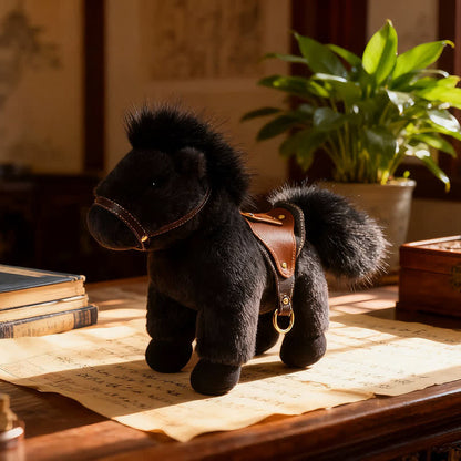 Ownkoti Realistic Stuffed Pony with Faux Leather Saddle - Black - 2PCS - 12"H - image 9