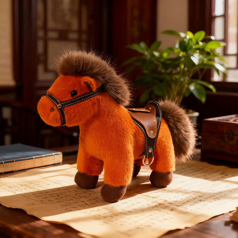 Ownkoti Realistic Stuffed Pony with Faux Leather Saddle - Orange - 2PCS - 12"H - image 8