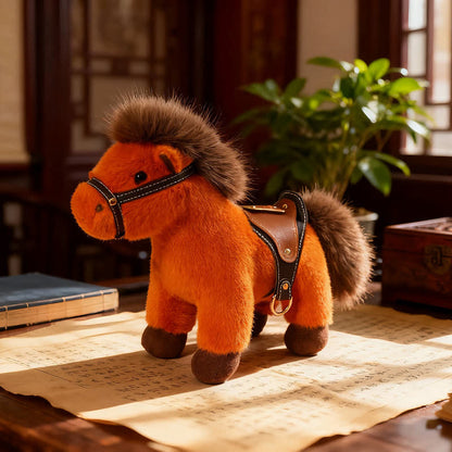 Ownkoti Realistic Stuffed Pony with Faux Leather Saddle - Orange - 2PCS - 12"H - image 8