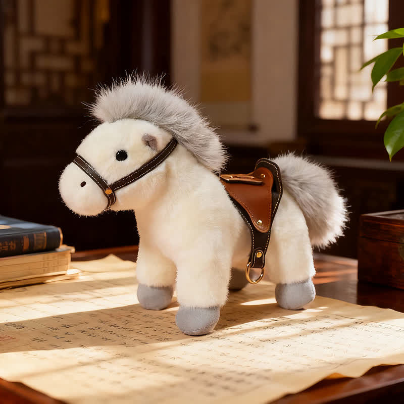 Ownkoti Realistic Stuffed Pony with Faux Leather Saddle - White - 2PCS - 12"H - image 5