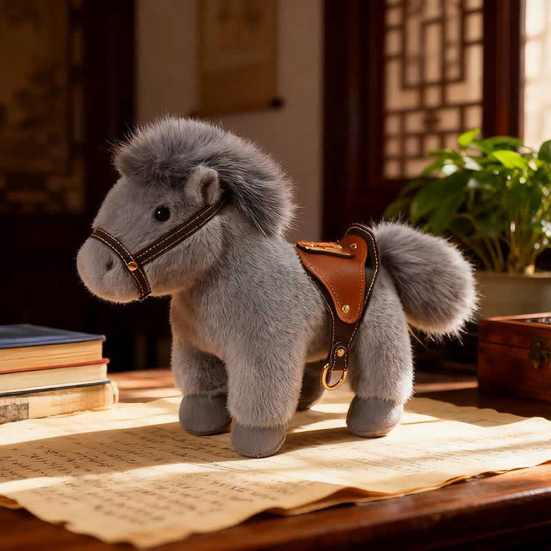Ownkoti Realistic Stuffed Pony with Faux Leather Saddle - Gray - 2PCS - 12"H - image 10