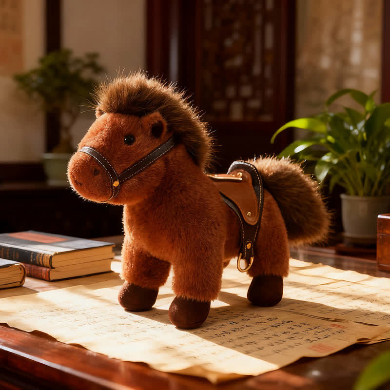 Ownkoti Realistic Stuffed Pony with Faux Leather Saddle - Brown - 2PCS - 12"H - image 7