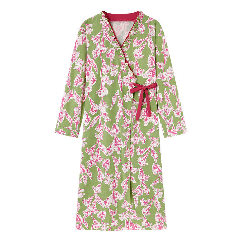 Ownkoti Artistic Floral Kimono Style Ruffled Nightgown - image 4