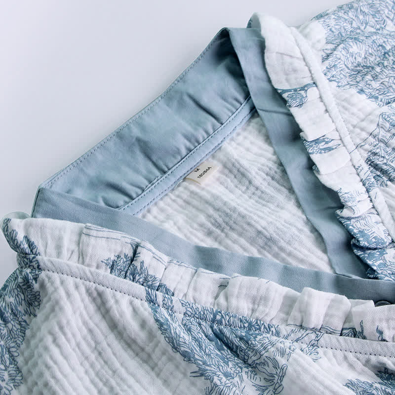 Ownkoti Ruffled Neck Landscape Loungewear Set - image 1