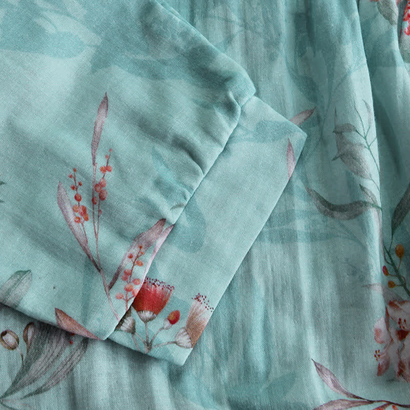 Ownkoti Ruffled Neck Oriental Floral Cotton Loungewear - image 2