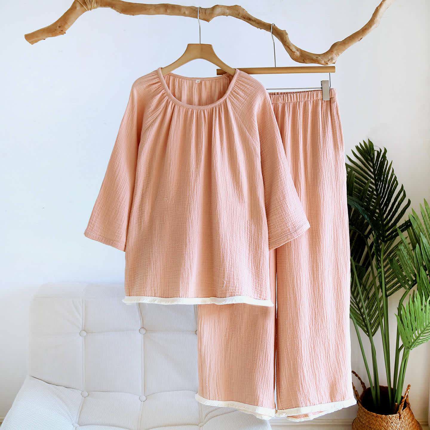 Ownkoti Minimalist Solid Color Cotton Loungewear Set - Pink - XL - image 5