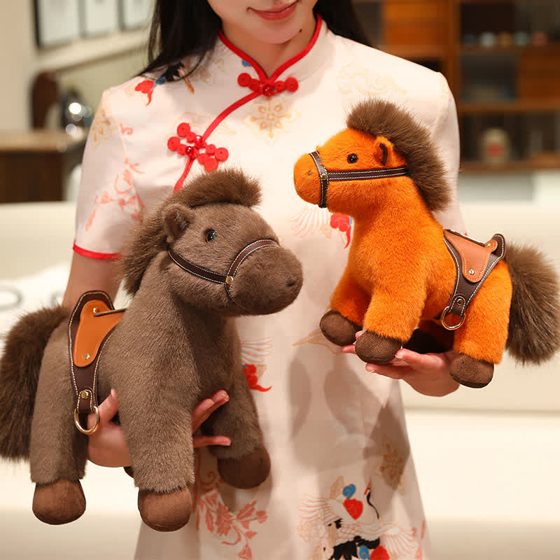 Ownkoti Realistic Stuffed Pony with Faux Leather Saddle – ownkoti