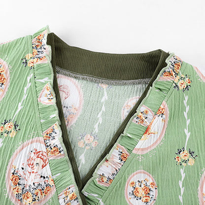 Ownkoti Medallion Floral Kimono Style Ruffled Nightgown - image 1