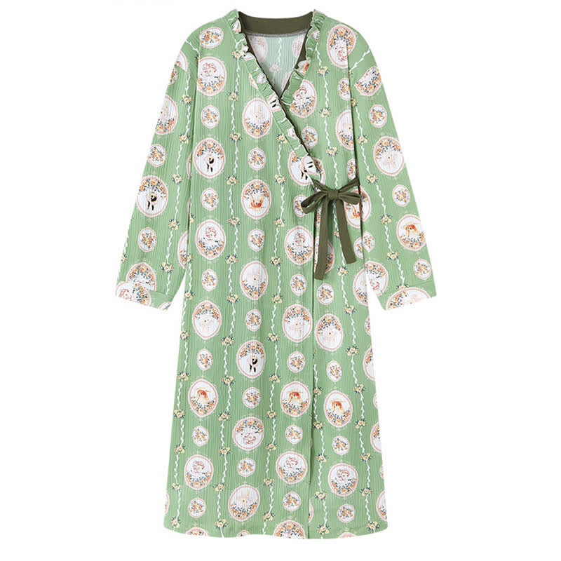Ownkoti Medallion Floral Kimono Style Ruffled Nightgown - image 5
