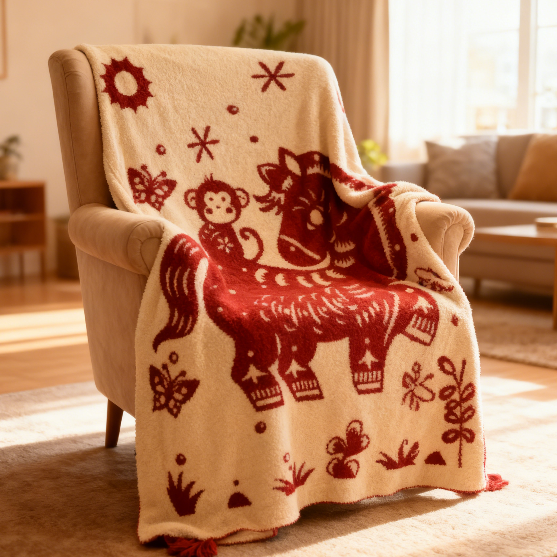 Ownkoti Festive Horse Pattern Double-Sided Blanket - image 1