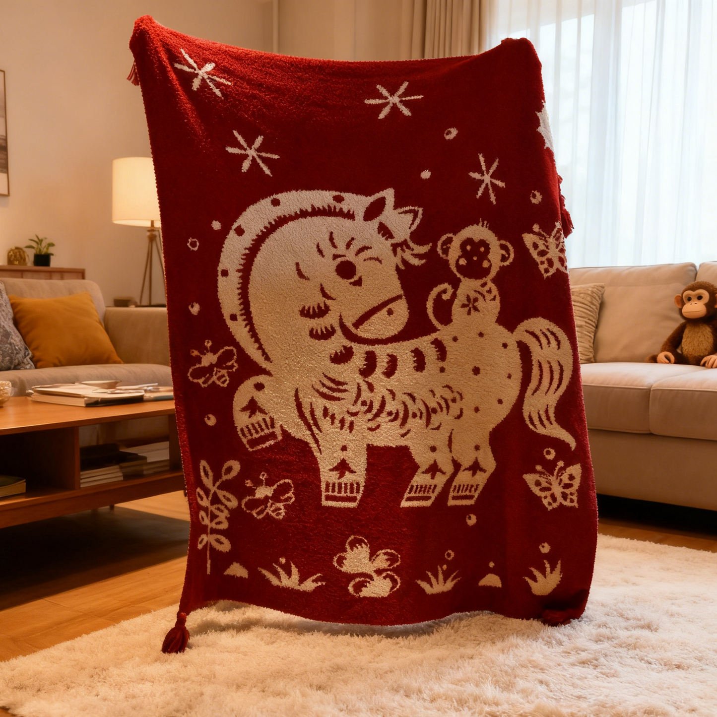 Ownkoti Festive Horse Pattern Double-Sided Blanket - 59"W x 79"L - image 0