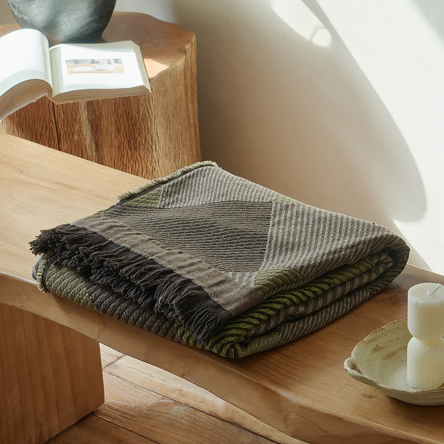 Ownkoti Subtle Striped Cotton Tassel Blanket - 55"W x 75"L - image 0