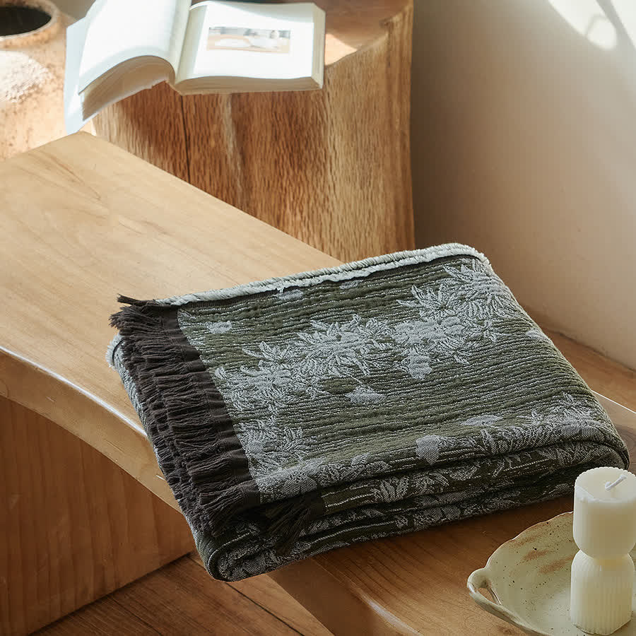 Ownkoti Vintage Floral Pure Cotton Tassel Blanket - 55"W x 75"L - image 0