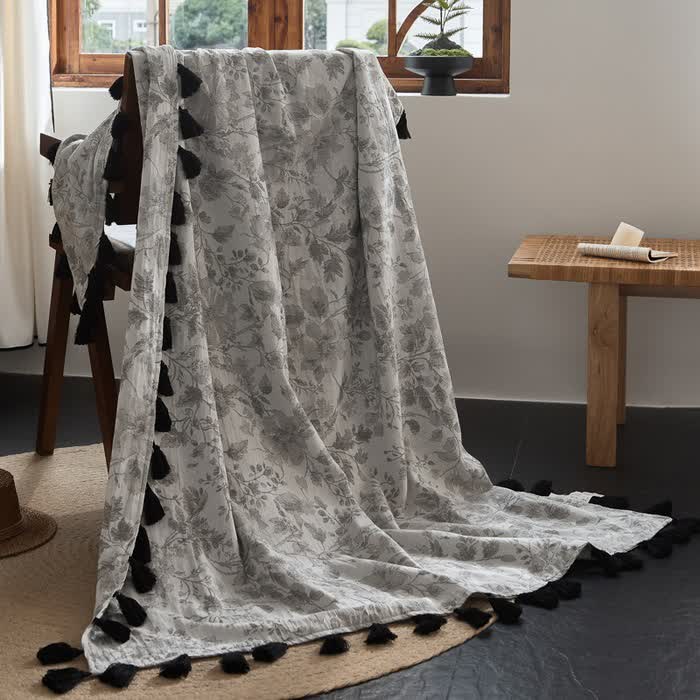 Ownkoti Subtle Floral Jacquard Cotton Linen Blanket - 47"W x 67"L - image 0