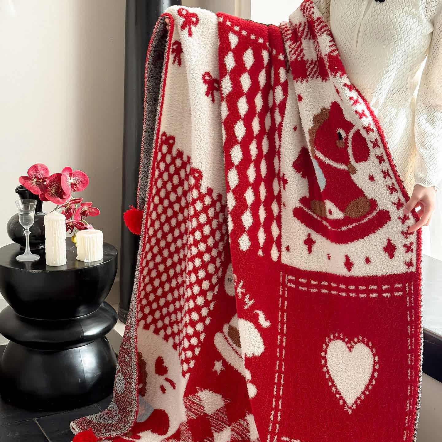 Ownkoti Festive Red & White Patchwork Throw Blanket  - image 5