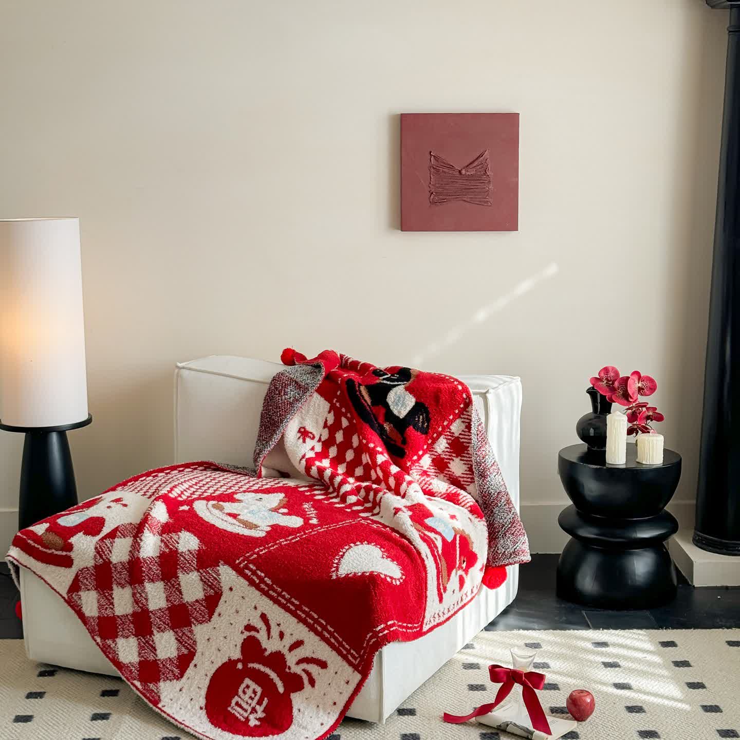 Ownkoti Festive Red & White Patchwork Throw Blanket  - image 1