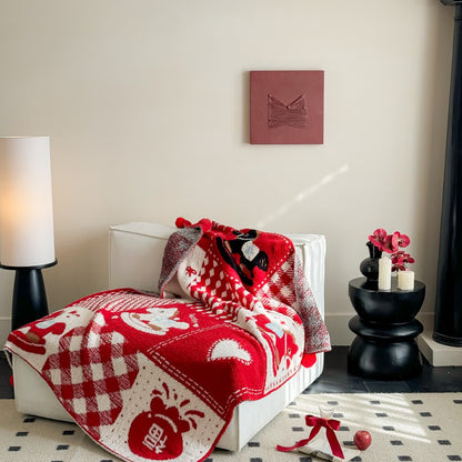 Ownkoti Festive Red & White Patchwork Throw Blanket  - image 1