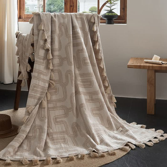 Ownkoti Geometric Pattern Jacquard Cotton Linen Blanket - 47"W x 67"L - image 0