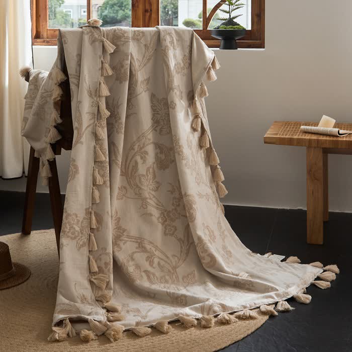 Ownkoti Elegant Floral Jacquard Cotton Linen Blanket - 47"W x 67"L - image 0