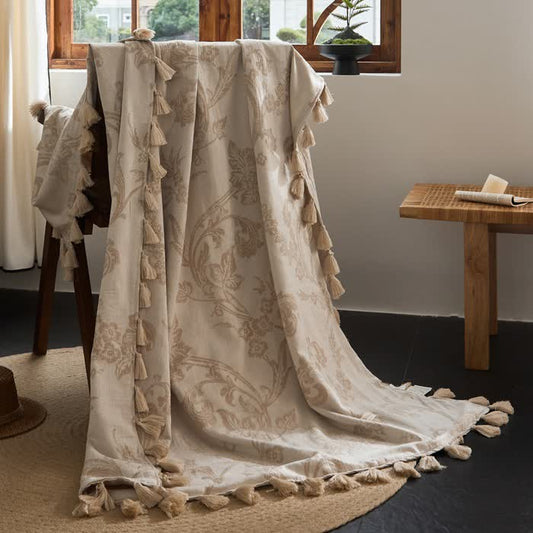 Ownkoti Elegant Floral Jacquard Cotton Linen Blanket - 47"W x 67"L - image 0