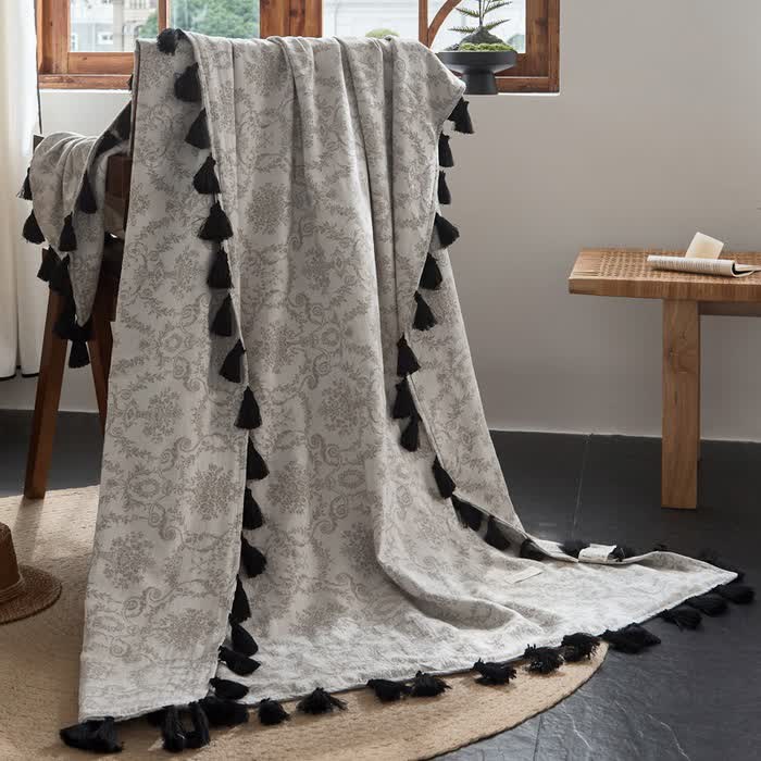 Ownkoti Vintage Botanical Jacquard Cotton Linen Blanket - 47"W x 67"L - image 0