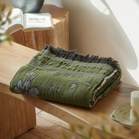 Ownkoti Elegant Floral Pure Cotton Tassel Blanket - 55"W x 75"L - image 0