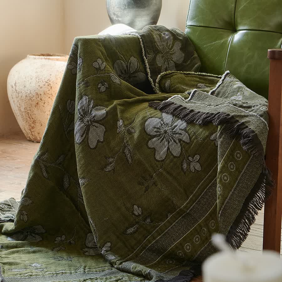 Ownkoti Elegant Floral Pure Cotton Tassel Blanket - image 1