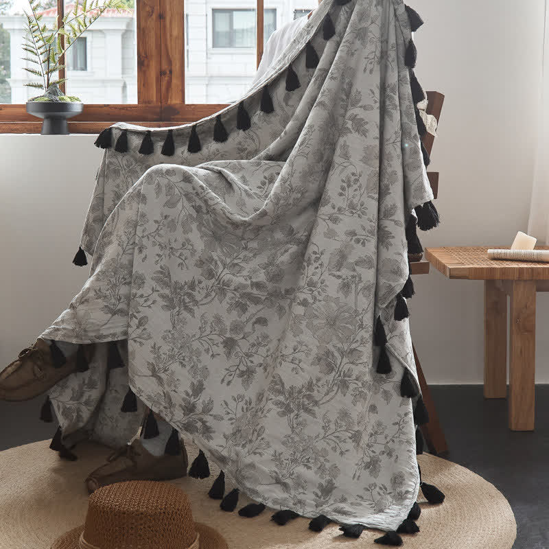 Ownkoti Subtle Floral Jacquard Cotton Linen Blanket - image 1