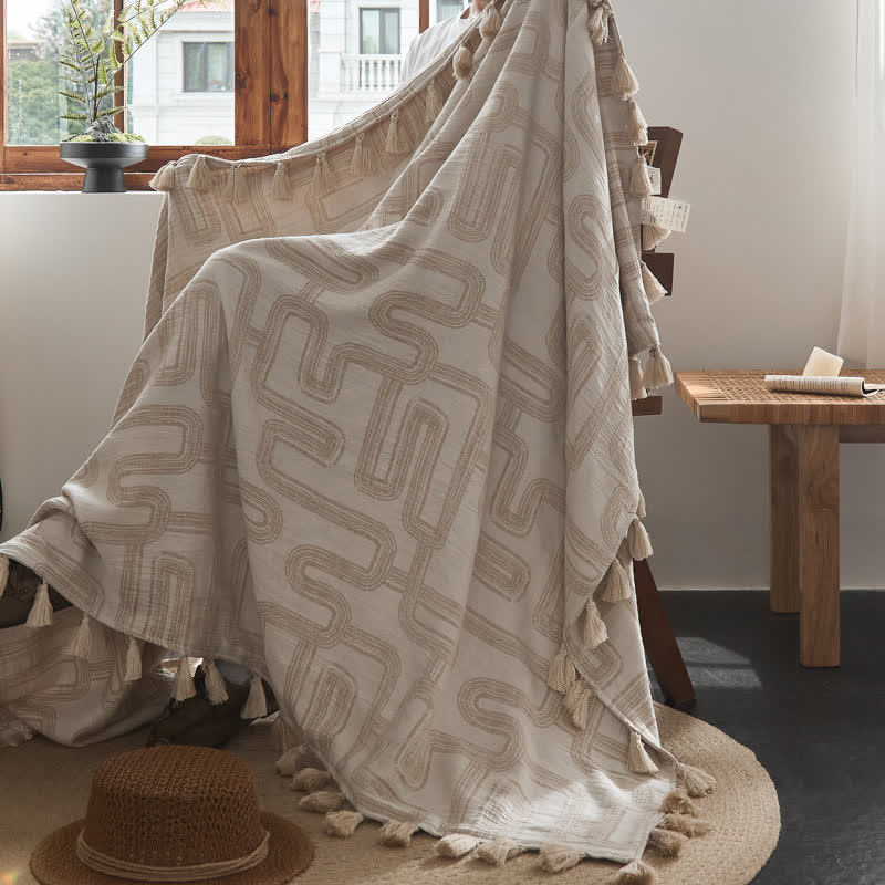 Ownkoti Geometric Pattern Jacquard Cotton Linen Blanket - image 3