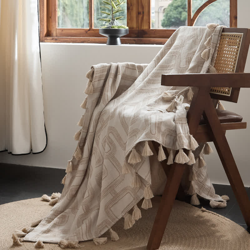 Ownkoti Geometric Pattern Jacquard Cotton Linen Blanket - image 2