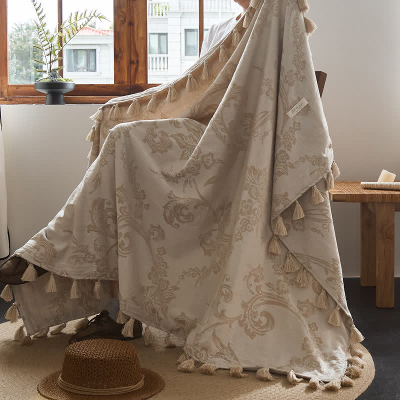 Ownkoti Elegant Floral Jacquard Cotton Linen Blanket - image 2