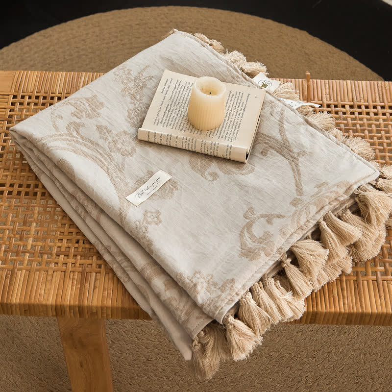 Ownkoti Elegant Floral Jacquard Cotton Linen Blanket - image 1