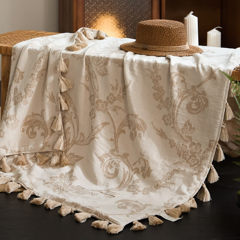 Ownkoti Elegant Floral Jacquard Cotton Linen Blanket - image 3