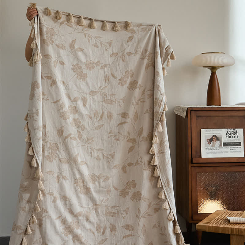 Ownkoti Floral Leaf Jacquard Cotton Linen Blanket - image 1