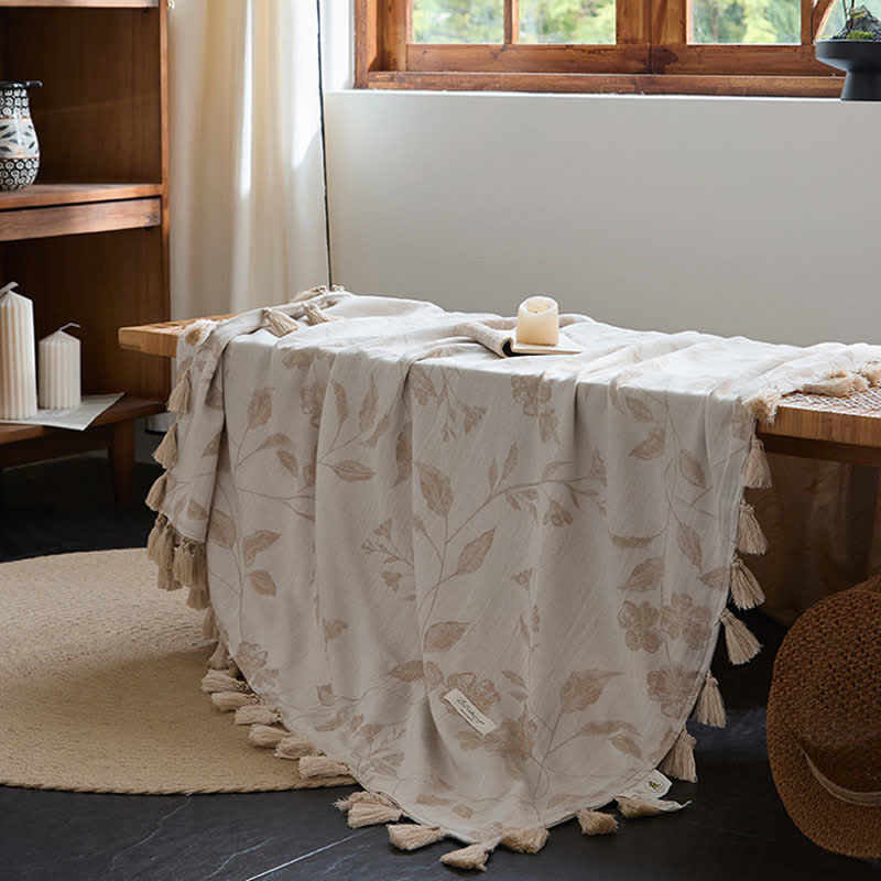 Ownkoti Floral Leaf Jacquard Cotton Linen Blanket - image 4