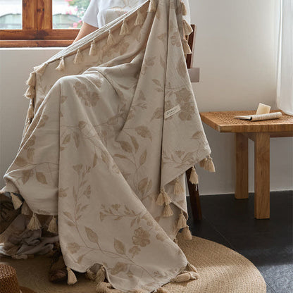 Ownkoti Floral Leaf Jacquard Cotton Linen Blanket - image 3