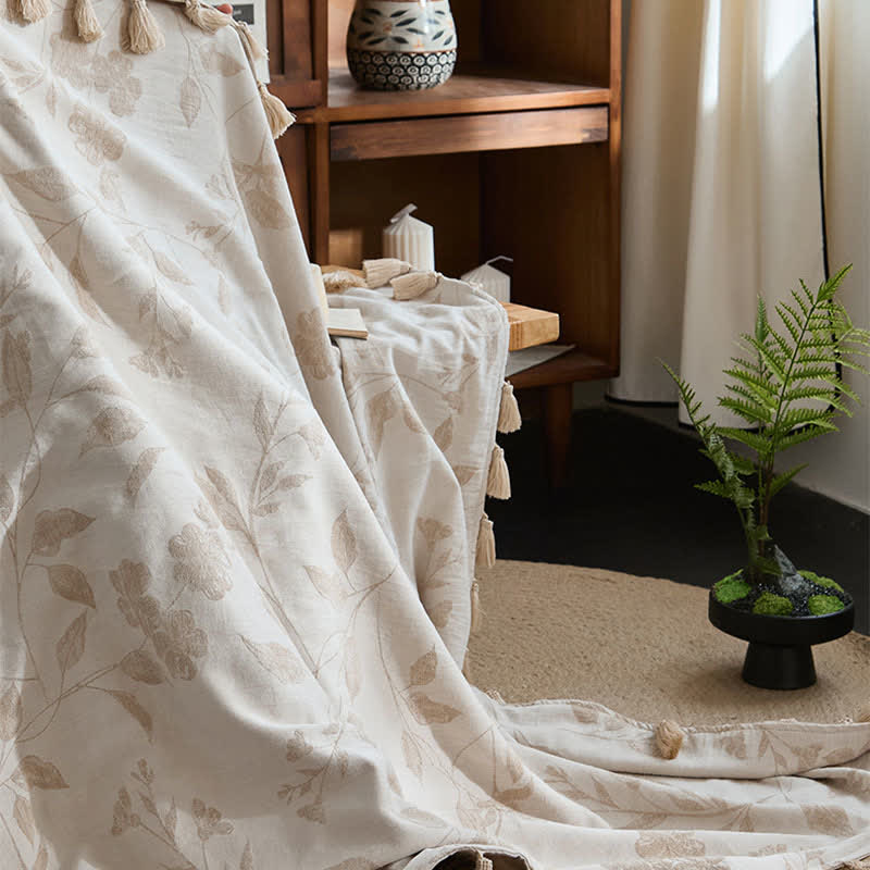Ownkoti Floral Leaf Jacquard Cotton Linen Blanket - image 7