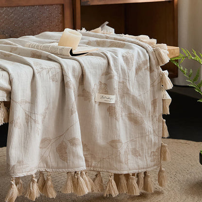 Ownkoti Floral Leaf Jacquard Cotton Linen Blanket - image 6