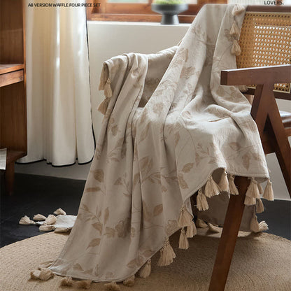 Ownkoti Floral Leaf Jacquard Cotton Linen Blanket - image 2