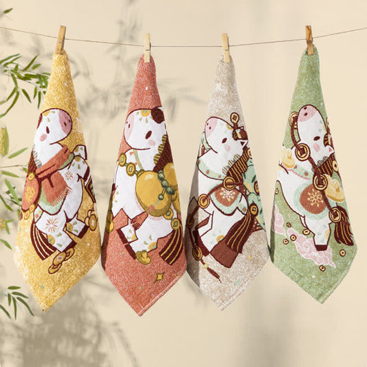 Ownkoti Cartoon Horse Cotton Gauze Square Towel - Colorful - Set of 4 - 14"W*14"L - image 0
